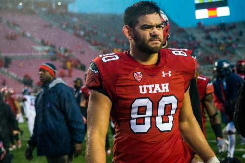 Chris Detrick  |  The Salt Lake Tribune
Utah Utes tight end Westlee Tonga (80) walks off of the field after the game at Rice-Eccles Stadium Saturday November 22, 2014. Arizona Wildcats defeated Utah Utes 42-10.