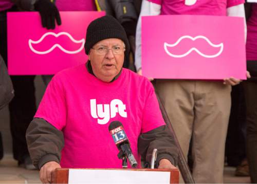 Rick Egan  |  Tribune file photo

Lyft driver, Brian Swim spoke at a rally earlier this week at the Utah Capitol, opposing regulations that the Salt Lake City Council approved the next day. State Rep. Dan McCay said the Legislature might want to debate statewide regulations for so-called rideshare companies.