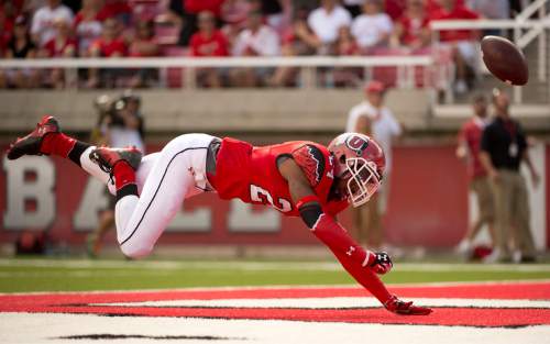 Jeremy Harmon  |  The Salt Lake Tribune

Utah's Kenric Young (24) just misses a pass in the end zone as the Utes host the Bulldogs at Rice-Eccles Stadium on Saturday, Sept. 6, 2014.