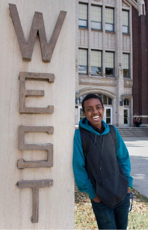 Rick Egan  |  The Salt Lake Tribune

Sixteen-year-old Philip Bugingo loves high school in the U.S. He is a sophomore at West High School. November 20, 2014.