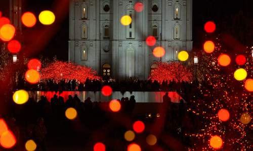 Leah Hogsten  |  The Salt Lake Tribune
Christmas season on Temple Square officially opens each year when the millions of Christmas lights are turned on for the the first time, Friday, November 28, 2014 in Salt Lake City.