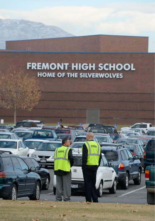 Francisco Kjolseth  |  The Salt Lake Tribune
Fremont High school in Plain City is locked down after reports of a student seen with a gun on Monday, Dec. 1, 2014.