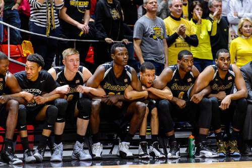 Trent Nelson  |  The Salt Lake Tribune
The Wichita State bench tenses up late in the game as the University of Utah Utes defeats the Wichita State Shockers in overtime, 69-68, college basketball at the Huntsman Center in Salt Lake City, Wednesday December 3, 2014.