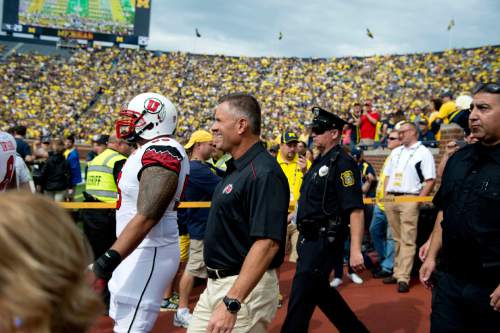 Jeremy Harmon  |  The Salt Lake Tribune

Kyle Whittingham enters Michigan Stadium as the Utes face the Wolverines in Ann Arbor, Saturday, Sept. 20, 2014.