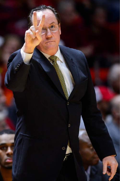 Trent Nelson  |  The Salt Lake Tribune
Wichita State coach Gregg Marshall signals to officials as the University of Utah Utes host the Wichita State Shockers, college basketball at the Huntsman Center in Salt Lake City, Wednesday December 3, 2014.