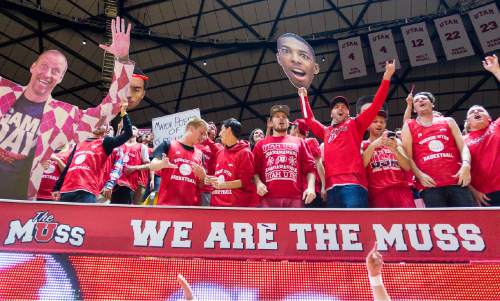 Trent Nelson  |  The Salt Lake Tribune
Utah fans cheer on their team as the University of Utah Utes host the Wichita State Shockers, college basketball at the Huntsman Center in Salt Lake City, Wednesday December 3, 2014.