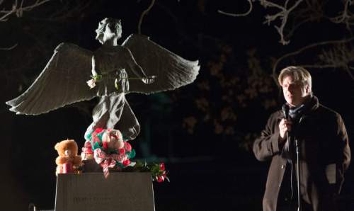 Rick Egan  |  The Salt Lake Tribune

Richard Paul Evans speaks during the annual ceremony for grieving parents at the Christmas Box Angel, at the Salt Lake City Cemetery, Saturday, December 6, 2014