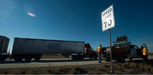 Steve Griffin  |  The Salt Lake Tribune

A newly installed 70 mph speed limit sign on I-80 near 5600 west in Salt Lake City, Monday, December 8, 2014.