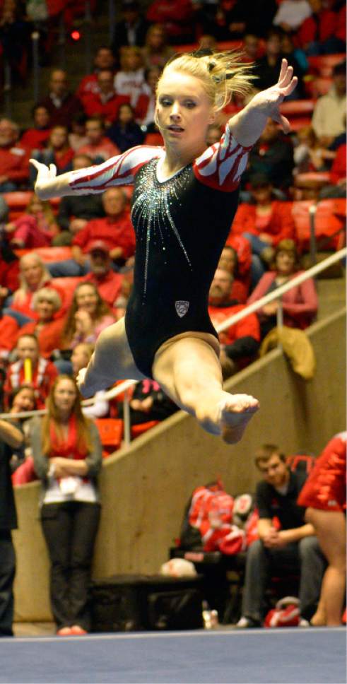 Rick Egan  | The Salt Lake Tribune 

Georgia Dabritz performs on the floor for the Utes, in gymnastics action, Utah vs. Oregon State, at the Huntsman Center, Saturday, February 22, 2014.