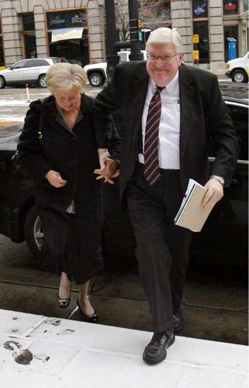 Tribune file photo

Dewey C. MacKay, right, walks into the Frank E. Moss U.S. Courthouse in Salt Lake City with his wife, Kathleen MacKay,  for a recent hearing. MacKay received a 20-year sentence for a conviction on charges related to prescribing more than 1.9 million hydrocodone pills and nearly 1.6 million oxycodone pills between June 1, 2005, and Oct. 30, 2009.