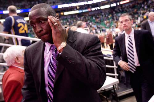 Tribune file photo

Utah Jazz head coach Tyrone Corbin leaves the court after losing his first game at the helm of the Jazz on Friday, February 11, 2011.