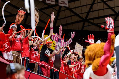 Trent Nelson  |  The Salt Lake Tribune
Utah fans (the MUSS) cheer as the University of Utah Utes host the Wichita State Shockers, college basketball at the Huntsman Center in Salt Lake City, Wednesday December 3, 2014.