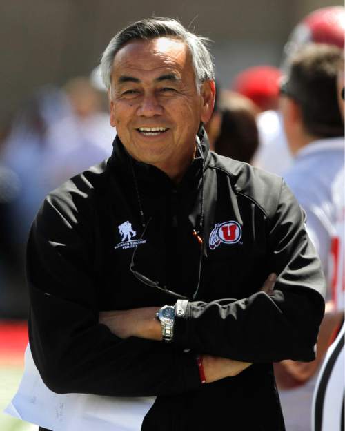 Rick Egan   |  The Salt Lake Tribune

Coach Norm Chow is all smiles, during the Utes spring scrimmage, Saturday, April 16, 2011