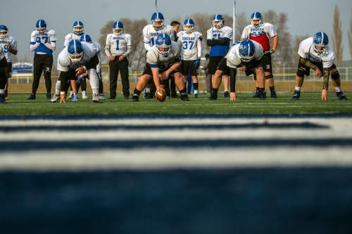 Chris Detrick  |  The Salt Lake Tribune
Members of the Bingham High School football team practice Wednesday December 17, 2014. Bingham will compete in the State Champions Bowl Series December 27th at Florida Atlantic University.