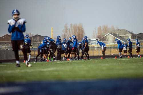 Chris Detrick  |  The Salt Lake Tribune
Members of the Bingham High School football team practice Wednesday December 17, 2014. Bingham will compete in the State Champions Bowl Series December 27th at Florida Atlantic University.