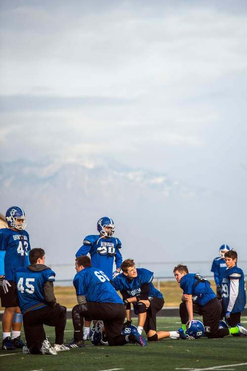 Chris Detrick  |  The Salt Lake Tribune
Members of the Bingham High School football team practice Wednesday December 17, 2014. Bingham will compete in the State Champions Bowl Series December 27th at Florida Atlantic University.