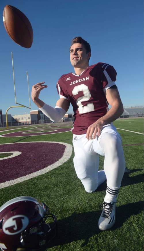 Al Hartmann  |  The Salt Lake Tribune
Jordan High School quarterback Austin Kafentzis, the Salt Lake Tribune's football player of the year.