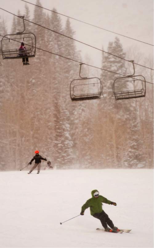 Rick Egan  |  The Salt Lake Tribune

Skiers make some turns at the Canyons Resort, Friday, December 26, 2014