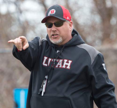 Steve Griffin  |  The Salt Lake Tribune


New University of Utah offensive coordinator, Dave Christensen, works with players during spring football practice on the University of Utah campus in Salt Lake City, Utah Tuesday, March 18, 2014.