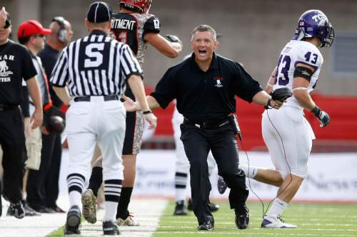 Chris Detrick  |  The Salt Lake Tribune 
Utah Head Coach Kyle Whittingham argues a call during the first half of the game at Rice-Eccles Stadium Saturday November 6, 2010.  TCU is winning the game 23-0.