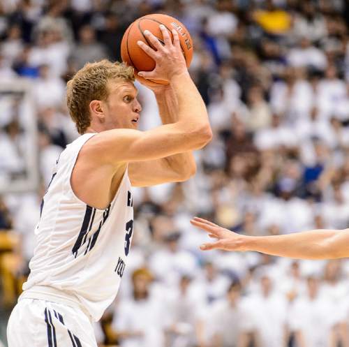 Trent Nelson  |  The Salt Lake Tribune
Brigham Young Cougars guard Tyler Haws (3) holds the ball as BYU hosts Gonzaga, men's college basketball at the Marriott Center in Provo, Saturday December 27, 2014.