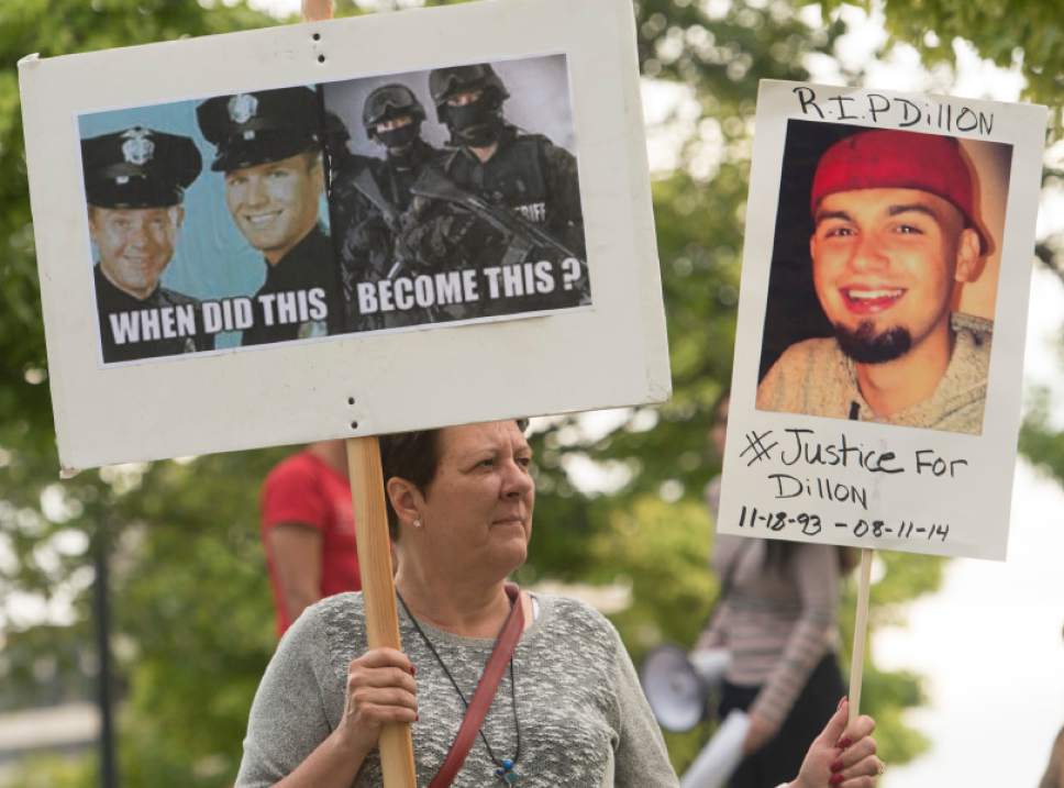 Rick Egan  |  Tribune file photo
Protesters march in downtown Salt Lake City in August in solidarity with Mike Brown, Dillon Taylor, Danielle Willard and other unarmed people shot and killed by officers.