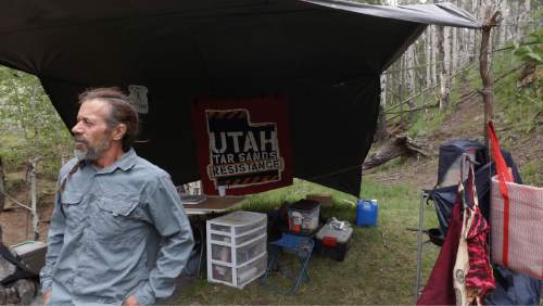 David Self Newlin | The Salt Lake Tribune

Lionel Trepanier, a member of the Utah Tar Sands Resistance which is camping at PR Springs in what they call a permanent "protest vigil" in an effort to stop development of tar sands in the area.