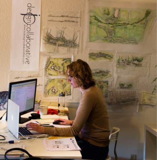Steve Griffin  |  The Salt Lake Tribune

Rachel Lingard, associate landscape architect for IO Landscape Architecture, works in her office at  Work Hive in Salt Lake City, Tuesday, November 18, 2014.