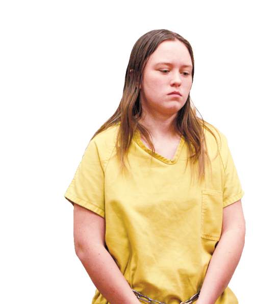 Al Hartmann  |  The Salt Lake Tribune 
17-year-old Meagan Grunwald, who has been charged as an adult in the shootings of two Utah deputies, makes her first appearance in Judge Darold McDade's in Provo, Utah, on Monday, February 24, 2014.