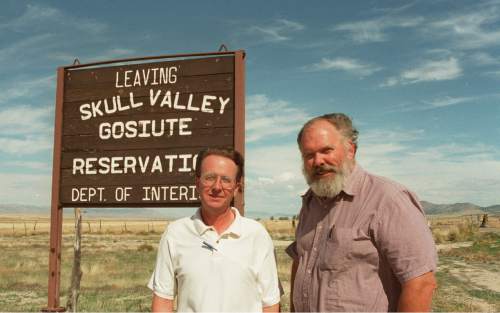 Tim Kelly  |  The Salt Lake Tribune

Tribune writer Jim Wolfe and Tribune photographer Tim Kelly are seen in this 1997 photo at the northern edge of the Goshute reservation in Skull Valley.