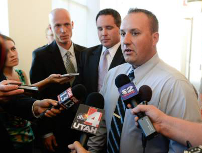 Francisco Kjolseth  |  Tribune file photo
Former West Valley City police officer Kevin Salmon, who announced he had resigned in the morning, speaks of vindication after hearing that his former partner Shaun Cowley will not stand trial for second-degree felony manslaughter charges in connection with the Nov. 2, 2012 fatal shooting of 21-year-old Danielle Willard. Salmon was with Cowley the night of the shooting.