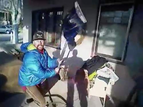 Image from the body camera footage of the confrontation with James Dudley Barker.