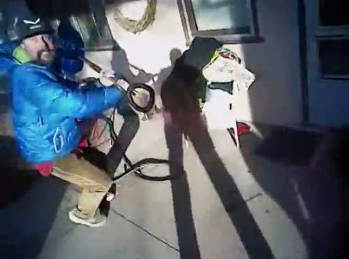Image from the body camera footage of the confrontation with James Dudley Barker.