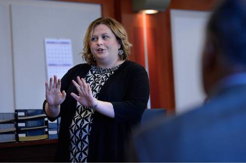 Scott Sommerdorf   |  The Salt Lake Tribune
Amy Earle speaks about her role in veterans' court. Third District Court has started a veterans' court for military veterans who have had drug and alcohol problems and low-level run-ins with the law. Judge Royal Hansen presides, Thursday, January 8, 2015.