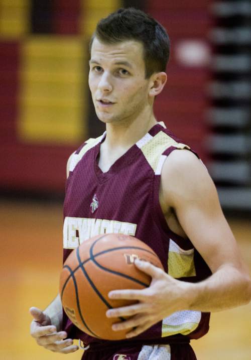 Rick Egan  |  The Salt Lake Tribune

Josh Richins, one of the Viewmont boys' basketball team's leading scorers, shoots around in the Viewmont High Gym, Monday, December 15, 2014