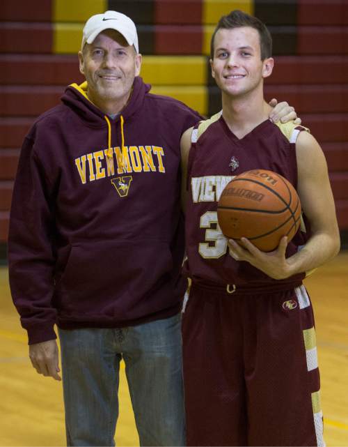 Rick Egan  |  The Salt Lake Tribune

Darin Richins with his son, Viewmont  basketball player, Josh Richins, in Bountiful, Monday, December 15, 2014