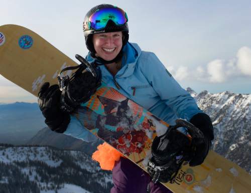 Leah Hogsten  |  The Salt Lake Tribune
Becky Nix, Friday, December 5, 2014 atop Snowbird Resort on her 110th consecutive month snowboarding.