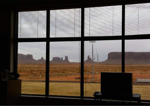 Rick Egan  | The Salt Lake Tribune 

The view from Jim Dandy's class room at Monument Valley High School, Thursday, January 30, 2014.