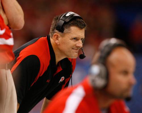 Utah head coach Kyle Whittingham watches his team as the Utes face Alabama during the 4th quarter in the 75th annual Sugar Bowl in New Orleans, Friday, January 2, 2009.

Scott Sommerdorf/The Salt Lake Tribune
