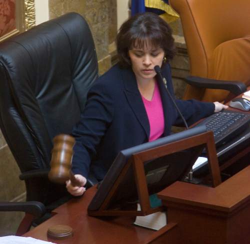 Al Hartmann   |  The Salt Lake Tribune 
House Speaker Becky Lockhart slams down the gavel to start the final day of the 2011 legislative session at 9:15 Thursday March 10, 2011.