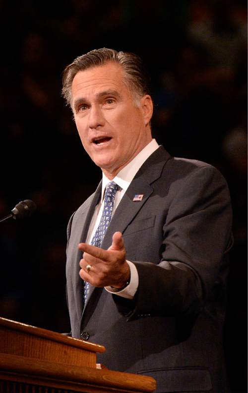 Al Hartmann  |  The Salt Lake Tribune
2012 Republican presidential candidate Mitt Romney will speak at an event on the status of the economy at Abravanel Hall on Wednesday, Jan. 21.