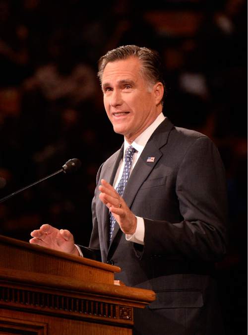 Al Hartmann  |   Tribune file photo
2012 Republican presidential candidate Mitt Romney, who may be on the verge of another run at the White House, spoke Wednesday to a Utah audience about the economy. In this file photo from 2014 he spoke to a BYU audience.