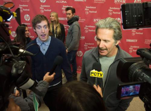Steve Griffin  |  The Salt Lake Tribune

Thomas Middleditch, left, and Gary Cole have a little fun as they talk with reporters at the premiere of "The Bronze," directed by Bryan Buckley during the movie's premiere at the Eccles Theatre in Park City, Thursday, January 22, 2015. Melissa Rauch and her husband Winston Rauch co-wrote the comedy about a former gymnast, washed-up and embittered a decade after winning the bronze medal -- who learns a young gymnast is threatening her local celebrity status.