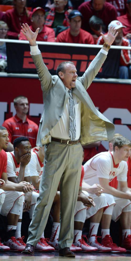 Steve Griffin  |  The Salt Lake Tribune


Utah head coach Larry Krystkowiak screams at the ref saying his player had position after a call was called during first half action in the Utah versus Colorado men's basketball game at the Huntsman Center in Salt Lake City, Wednesday, January 7, 2015.