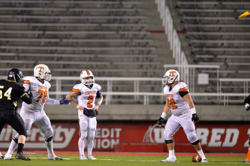 Chris Detrick  |  The Salt Lake Tribune
Timpview's Britain Covey (2) after a penalty during the 4A state championship game at Rice-Eccles Stadium Friday November 21, 2014.