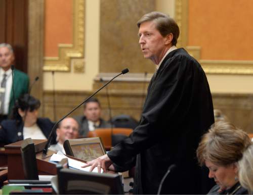 Al Hartmann  |  The Salt Lake Tribune
Matthew Durrant, chief justice of the Utah Supreme Court, gives the annual State of the Judiciary address in the Utah House of Representatives Monday Jan. 26, 2015.