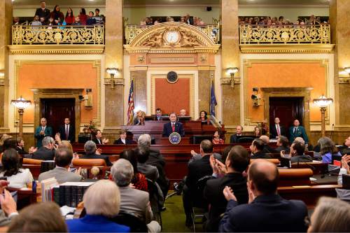 Trent Nelson  |  The Salt Lake Tribune
Governor Gary Herbert delivers the state of the state address at the state capitol building in Salt Lake City, Wednesday January 28, 2015.