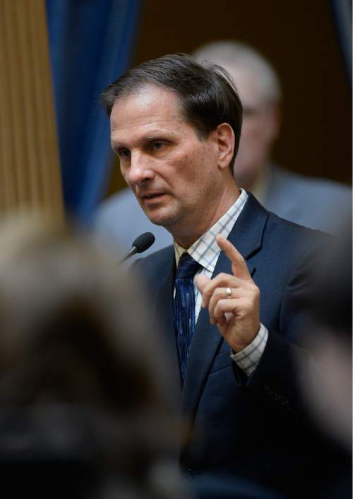Scott Sommerdorf   |  The Salt Lake Tribune
Congressman Chris Stewart spoke to the Utah Senate, Thursday, January 29, 2015. He spoke about his frustrations in Washington D.C., and likened it to a helicopter fighting against a heavy wind.