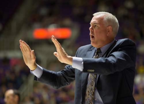 Rick Egan  |  The Salt Lake Tribune

Brigham Young Cougars head coach Dave Rose shouts to his team, in basketball action BYU vs Weber State, at the Dee Events Center in Ogden, Saturday, December 13, 2014