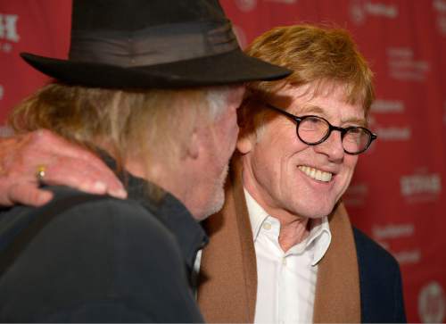 Leah Hogsten  |  The Salt Lake Tribune
Actors Robert Redford and Nick Nolte greet each other at the Salt Lake City world premiere of  "A Walk in the Woods" at the Rose Wagner Performing Arts Center, Friday, January 23, 2015.   "A Walk in the Woods" stars  Redford and Nolte and is adapted from Bill Bryson's 1998 memoir of the same name.